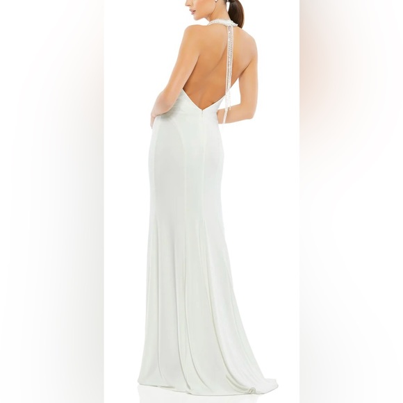 👗 NWT! Mac Duggal Beaded Halter Jersey Knit Dress - Picture 2 of 13